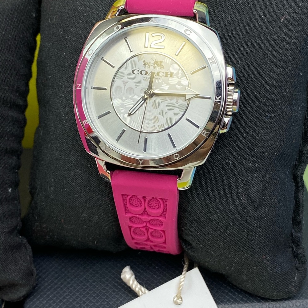 Coach Pink White EMBOSSED RUBBER STRAP WATCH 34MM - Picture 3 of 8